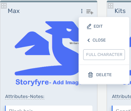 Storyfyre Origin Characters: Character Ellipse Menu