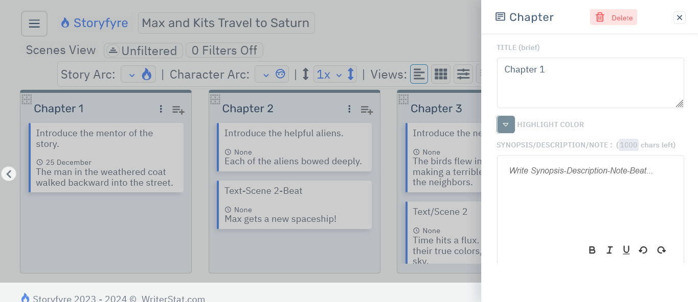 Storyfyre Scene Map: Chapter Edit