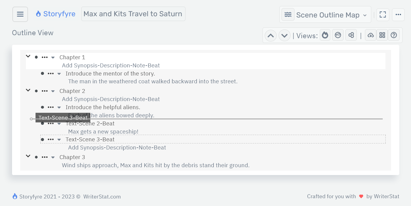 Storyfyre Scene Outline: Scene-Text-Beat Move/Drag