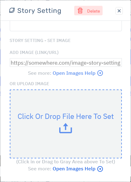 Storyfyre Story Settings: Edit Image Area