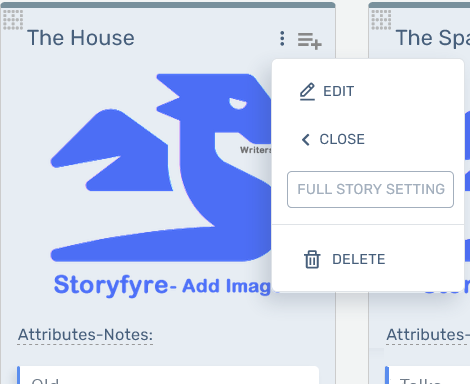 Storyfyre Story Settings: Story Setting Ellipse Menu