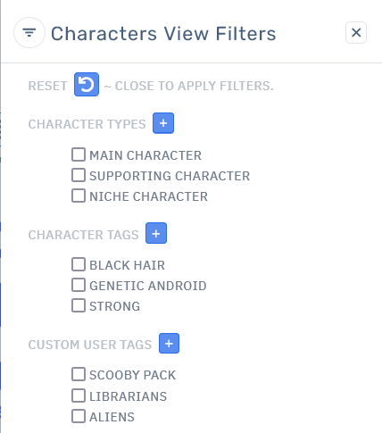 Storyfyre Filters Panel