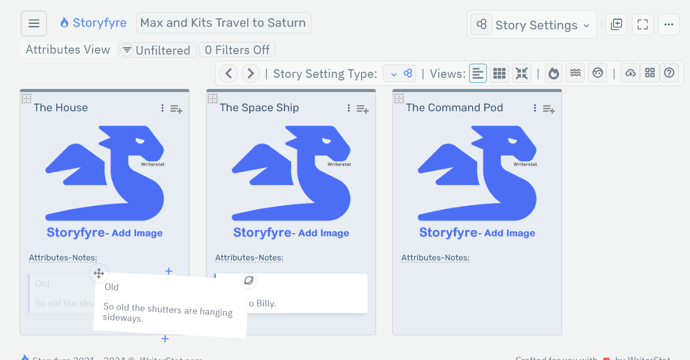 Storyfyre Story Settings: Story Setting Attribute Move/Drag