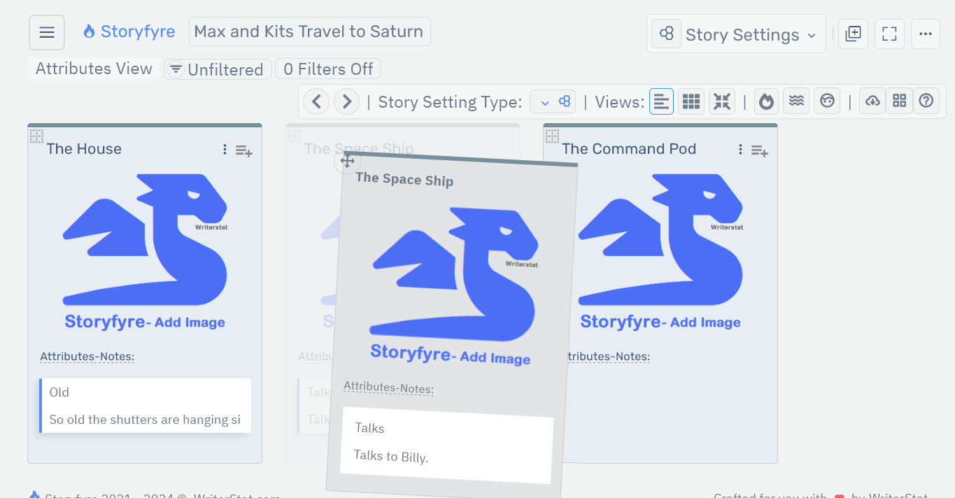 Storyfyre Story Settings: Story Setting Move/Drag