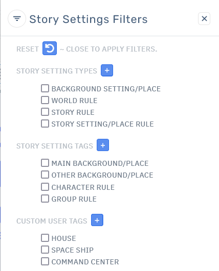 Storyfyre Filters Panel