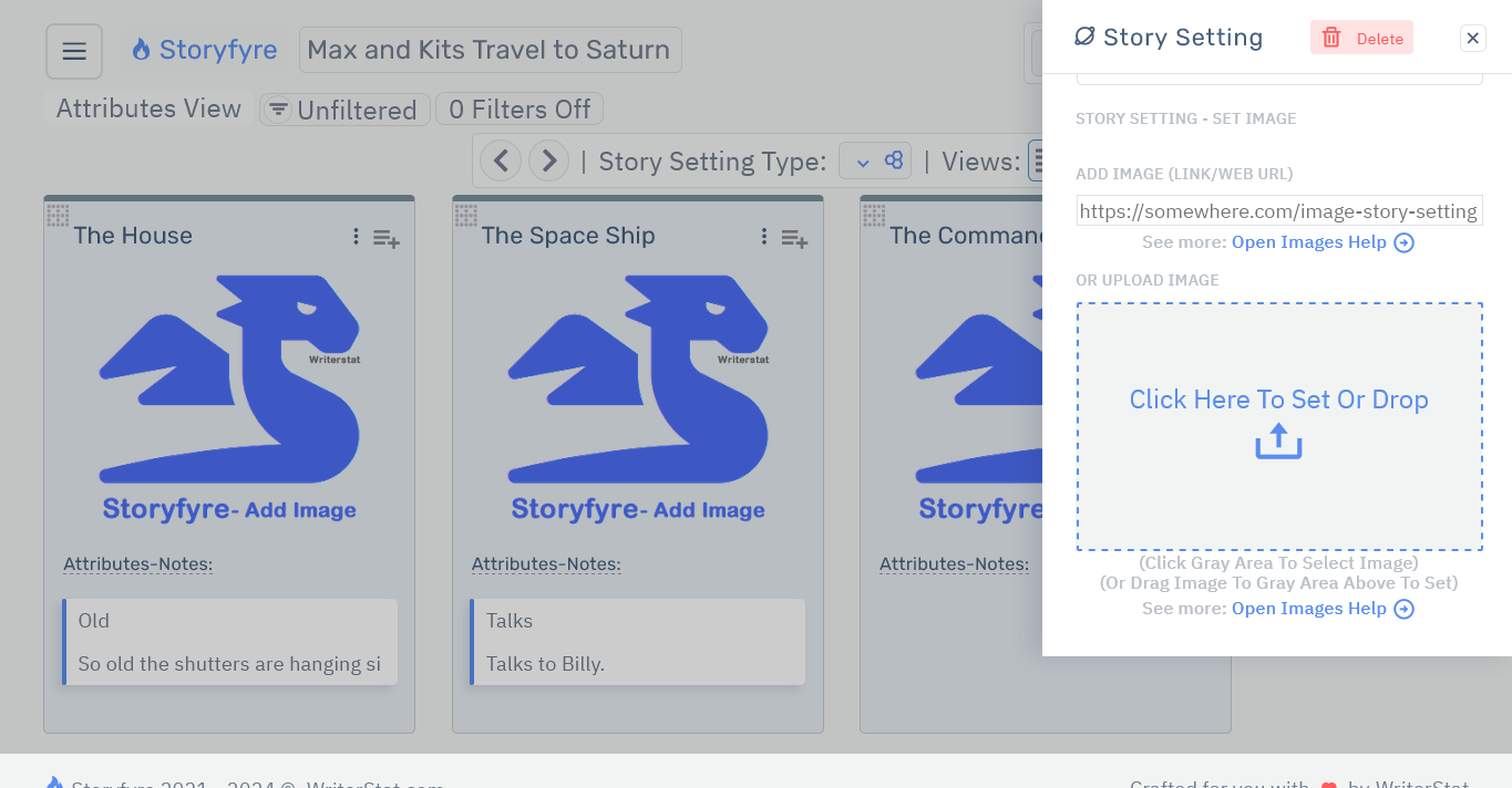 Storyfyre Story Settings: Add/Edit Image Area